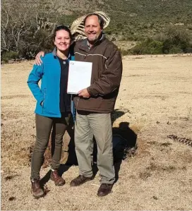 ??  ?? Danielle du Toit and Willem Wagener, the first farmer to get on board with the project.