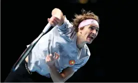  ??  ?? Alexander Zverev started the defence of his title with a resounding win over Rafael Nadal. Photograph: Alex Pantling/Getty Images