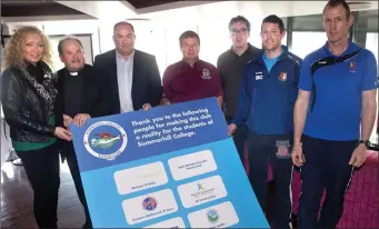  ??  ?? Clr Marie Casserly, Fr Gerard Cryan, Michael O’Hehir , Mark White of Barton Smith, Eamon McGauran, and Barry Convey and Pat Tuohy of Summerhill College at the school’s new Kayak Club facility at the Glasshouse Hotel, Sligo.