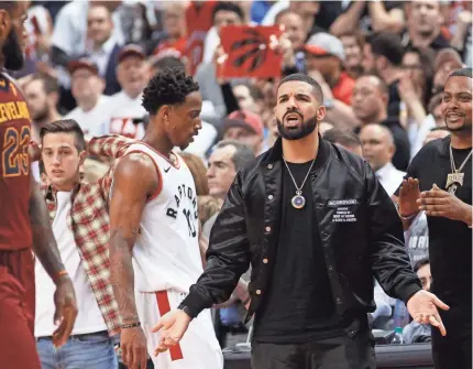  ?? JOHN E. SOKOLOWSKI/USA TODAY ?? Raptors fan Drake got into a verbal altercatio­n with Cavs center Kendrick Perkins on Tuesday.