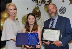  ??  ?? Student of the Year Molly McShane with Principal Pádraig McGovern and Year Head Claire Morton.