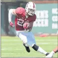  ?? BOB DREBIN — ISI PHOTOS ?? Stanford running back Cameron Scarlett will fill in for Bryce Love today against UC Davis.