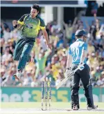  ?? Photo: REUTERS ?? Jumping for joy: Australia’s Mitchell Johnson celebrates after taking the wicket of England captain Eoin Morgan during the tri-series cricket final match at the WACA in Perth.