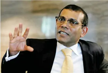  ??  ?? Maldives former President Mohamed Nasheed speaks during an interview in Colombo on March 29. (Reuters)