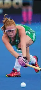 ??  ?? Zoe Wilson in action for Ireland against the USA during the Women’s World Cup Finals in London on Saturday SEE REPORT PAGE 44