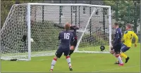  ??  ?? Shaun MacIver has the ball in the net, but his effort was offside.