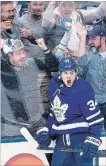  ?? ASSOCIATED PRESS FILE PHOTO ?? Auston Matthews reacts after scoring against Boston in April.