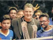  ?? CHENNAIYIN FC ?? John Gregory was given a warm welcome in Chennai.