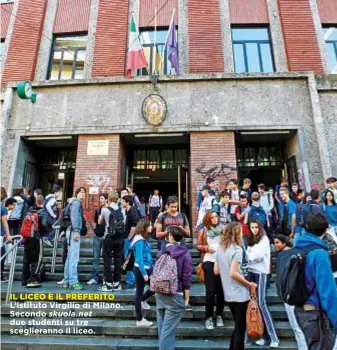  ??  ?? IL LICEO È IL PREFERITO L’istituto Virgilio di Milano. Secondo skuola.net due studenti su tre sceglieran­no il liceo.