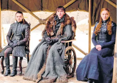  ?? AP ?? This image released by HBO shows (from left) Maisie Williams, Isaac Hempstead Wright and Sophie Turner in a scene from the final episode of ‘Game of Thrones’, that aired on Sunday, May 19.