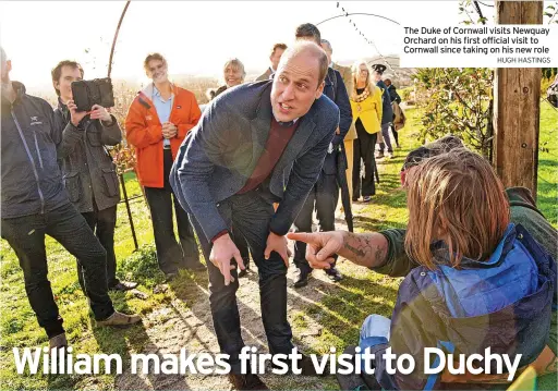  ?? HUGH HASTINGS ?? The Duke of Cornwall visits Newquay Orchard on his first official visit to Cornwall since taking on his new role