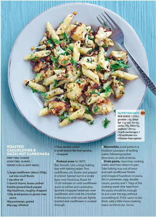 Pressreader Diabetic Living 2019 09 01 Roasted Cauliflower Hazelnut Carbonara