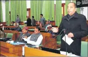  ?? HT PHOTO ?? Chief minister Jai Ram Thakur addressing the assembly during the budget session in Shimla on Thursday.