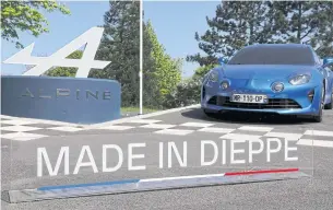  ?? ?? Renault’s Alpine A110 sport car is seen on a podium at a roundabout in Dieppe, France on April 26.