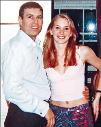  ??  ?? LISTED AS COURT EXHIBIT: The photograph of Prince Andrew with Virginia Roberts taken in 2001 when she was about 17. Below: Jeffrey Epstein