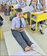  ?? ■ GURMINDER SINGH/HT ?? Kamaljit Singh in his new class at Golden Earth Convent School at Pandori village near Mullanpur in Ludhiana on Monday.