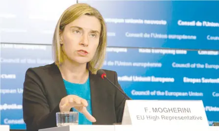  ?? Photo: Delegation of the European Union for the Pacific ?? European Union High Representa­tive, Federica Mogherini make her declaratio­n during the World Press Freedom Day.