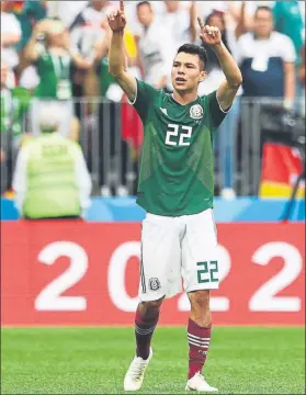  ?? FOTO: EFE ?? Hirving Lozano celebra su gol ante Alemania México se impuso 0-1 a la campeona