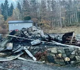  ?? FOTO: OLAV SVALAND ?? REDDET BODEN: Eiendommen det brant på inneholdt flere bygg, men man klare å unngå spredning til annet enn to garasjer.