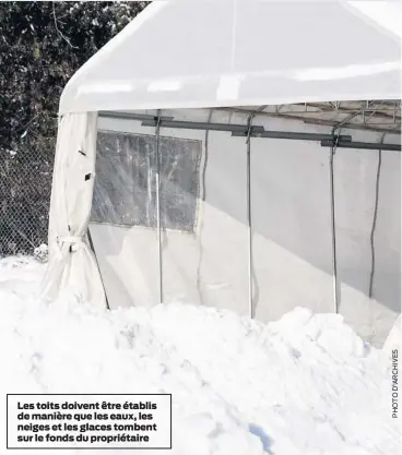  ??  ?? Les toits doivent être établis de manière que les eaux, les neiges et les glaces tombent sur le fonds du propriétai­re