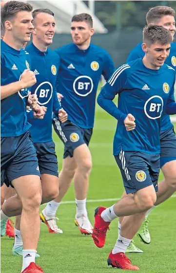  ??  ?? PRIMED: Scotland players train in Edinburgh yesterday ahead of flying out to Austria.