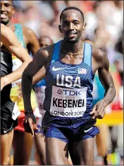  ?? AP/DAVID J. PHILLIP ?? American Stanley Kebenei, who previously ran for Arkansas, had a time of 8 minutes, 24.19 seconds in his heat of the 3,000-meter steeplecha­se Sunday, earning a spot in Tuesday’s final.