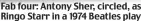  ?? ?? Fab four: Antony Sher, circled, as Ringo Starr in a 1974 Beatles play