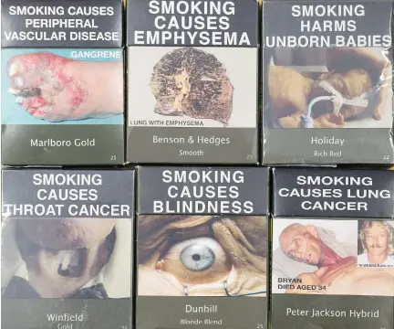  ?? ADRIAN WYLD/THE CANADIAN PRESS FILES ?? Plain packaging of cigarettes in Australia, like these, contribute­d to the largest declines in smoking ever, says David Hammond of the School of Public Health at the University of Waterloo.