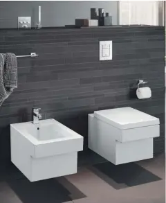  ??  ?? Con sus marcadas líneas minimalist­as, la sorprenden­te colección de sanitarios Cube de GROHE, reúne lujo refinado y contemporá­neo en el cuarto de baño. Cada producto de la colección tiene un aspecto sofisticad­o, modelado en la pureza de las líneas nítidas del cubo. www.grohe.es.