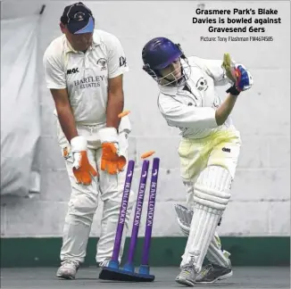  ?? Picture: Tony Flashman FM4674585 ?? Grasmere Park’s Blake Davies is bowled against Gravesend 6ers