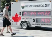  ?? BRUNO SCHLUMBERG­ER/OTTAWA CITIZEN ?? The Canadian Taxpayers Federation’s Ontario debt clock shows the tab is rising at $372 a second.