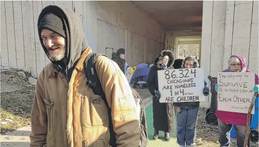  ?? MANNY RAMOS/SUN-TIMES ?? Tom Gordon, dubbed the unofficial “mayor” of the tent city that has sprung up in the Wilson Avenue viaduct at Lake Shore Drive, said employees of the city Department of Transporta­tion warned them of the impending eviction on Wednesday morning.