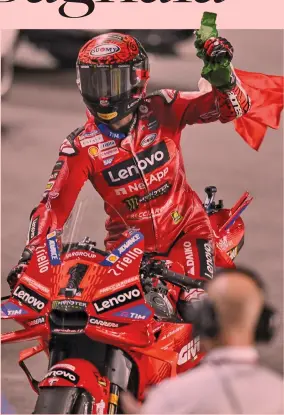  ?? EPA ?? Tre titoli Francesco Bagnaia, 27 anni, ha vinto il Mondiale Moto2 nel 2018 e quello MotoGP nel 2022 e 2023