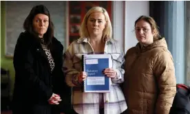  ?? Photograph: Liam McBurney/PA ?? Joanne Maxwell, Laura Raffo and Mairead Gibson – daughters of Christy Doherty, a victim in the attack on Sean Graham bookmakers – with a copy of the police ombudsman’s report.