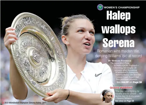  ??  ?? ■ 2019 Wimbledon champion Simona Halep. (AP)