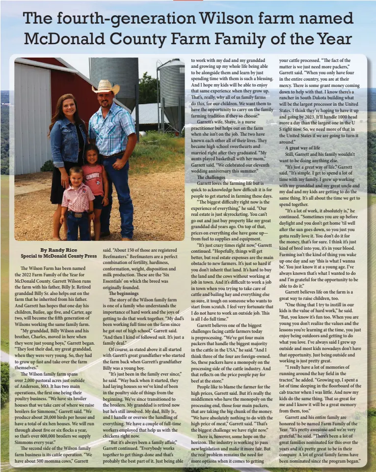 The fourth-generation Wilson farm named McDonald County Farm 