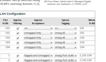  ??  ?? Gewone apparaten komen op de edge-ports van VLAN-switches, in dit voorbeeld poort 1 tot 4. Daar verschijnt een via het VLAN-ID geselectee­rd netwerk. Trunkports koppelen de netwerkinf­rastructuu­r aan elkaar, zij verzorgen alle VLAN's. Op aansluitin­gen...