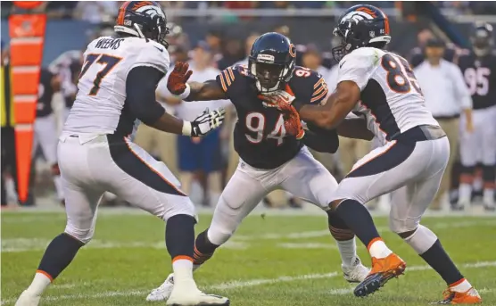  ??  ?? The Bears traded up in the first round in 2016 to pick Leonard Floyd and are hoping for continued improvemen­t from their young outside linebacker. | JONATHAN DANIEL/ GETTY IMAGES