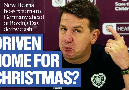  ??  ?? Daniel Stendel misses training at Tynecastle ahead of the derby but Hearts are adamant it remains business as usual