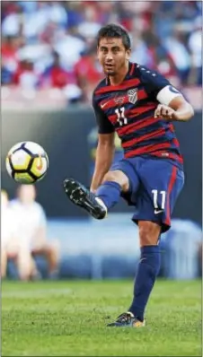  ?? RON SCHWANE — THE ASSOCIATED PRESS ?? United States and Union midfielder Alejandro Bedoya, here captaining the national team in a Gold Cup match with Nicaragua in July, is among the many players devastated by the U.S.’s failure to qualify for next summer’s World Cup.