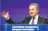  ?? Reuters/File ?? EU Budget Commission­er Guenther Oettinger speaks during a news conference in Brussels.