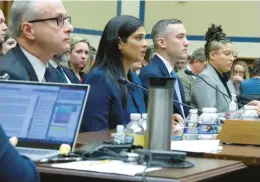  ?? ALEX WONG/GETTY ?? Former Twitter executives James Baker, from left, Vijaya Gadde and Yoel Roth join former employee Anika Collier Navaroli in testifying Wednesday at the hearing.