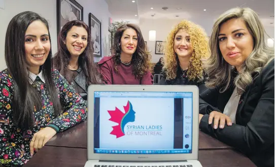  ?? PETER McCABE ?? Rita Mansourati, left, Georgette Ghunem, Rim Koriel, Miray Hakimeh and Maria Haddad created the Facebook page Syrian Ladies of Montreal.