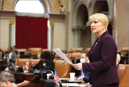  ?? FILE PHOTO ?? Assemblywo­man Mary Beth Walsh (R,C-Ballston) speaks on the floor of the NYS Assembly.