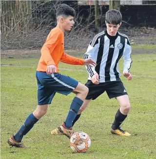  ??  ?? Fairmuir U/15 (tangerine) hammered Broughty Panthers 8-0 at Graham Street last time out. Sunday they take on Riverside.