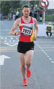  ??  ?? Barrow Runners’ Michael Coltherd, winner of the Mattioli Woods Rothley 10k road race on Tuesday night. Pictures by Chris Mount and Stephen Baum