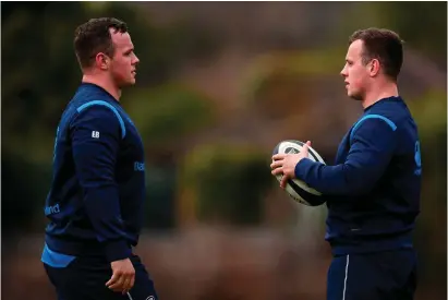  ?? STEPHEN McCARTHY/SPORTSFILE ?? Ed (left) and Bryan Byrne during a Leinster training session