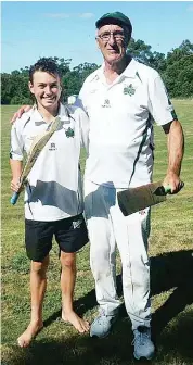  ??  ?? 14-year-old Jake Van Den Berghe (left) made his first triple figure score as he joined forces with 70 year old Bob Rogers (75) for a 172 run partnershi­p that saw youth and experience combine to help the Titans claim victory.