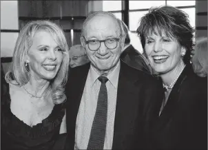  ?? AP PHOTO ?? In this 2008, file photo Neil Simon, cenre, his wife Elaine Joyce, left, and Lucie Arnaz pose for a picture at the reception for the Eugene O’Neill Theater Center’s Monte Cristo Award in New York. Simon, a master of comedy whose laugh-filled hits such as “The Odd Couple,” “Barefoot in the Park” and his “Brighton Beach” trilogy dominated Broadway for decades, died on Sunday. He was 91.