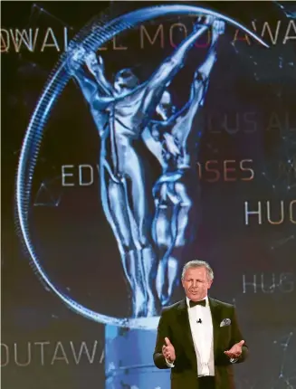  ?? PHOTO: GETTY IMAGES ?? Former All Blacks captain Sean Fitzpatric­k speaks during the Laureus World Sports Awards in Monte Carlo earlier this year, one of the most prestigiou­s ceremonies on an increasing­ly crowded awards schedule.